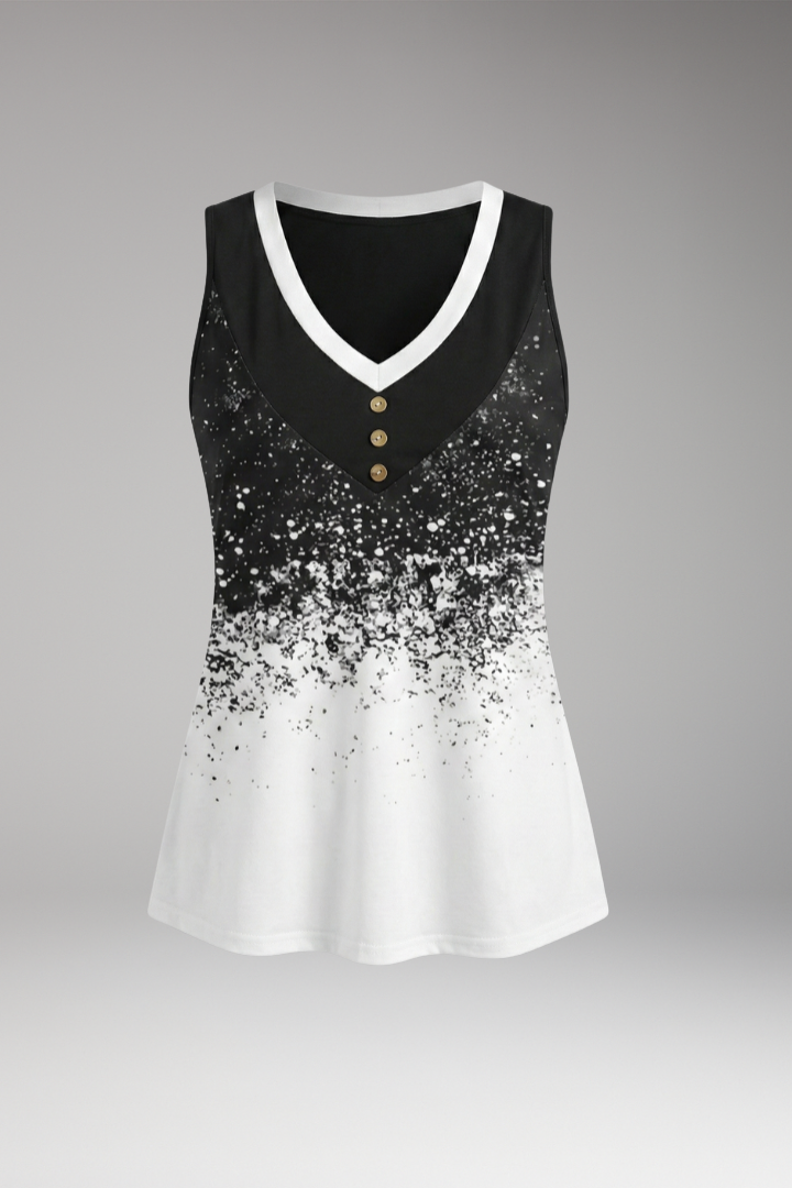 Women’s Sleeveless Top with V-Neck and Button Placket