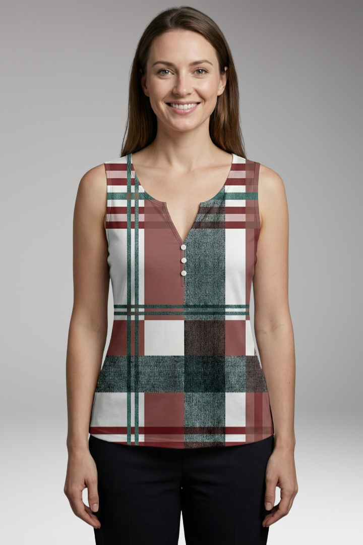 Women’s Sleeveless Top with V-Neck and Front Buttons