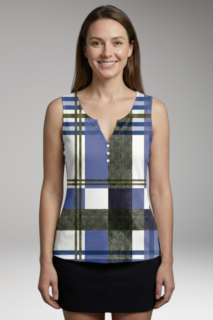 Women’s Sleeveless Top with V-Neck and Front Buttons