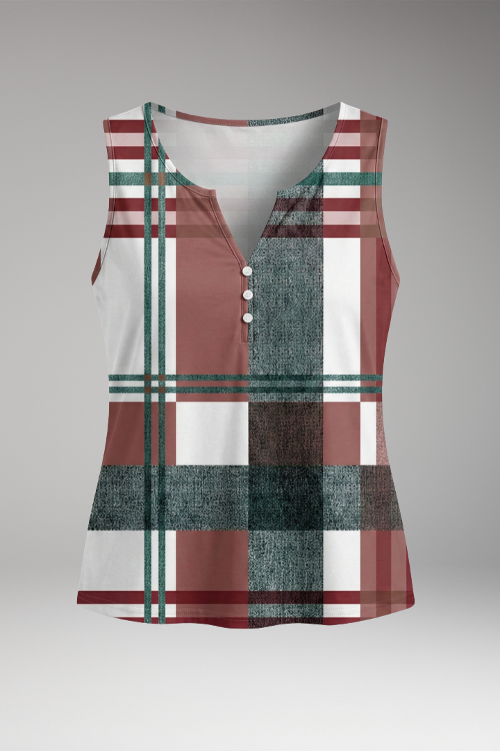 Women’s Sleeveless Top with V-Neck and Front Buttons