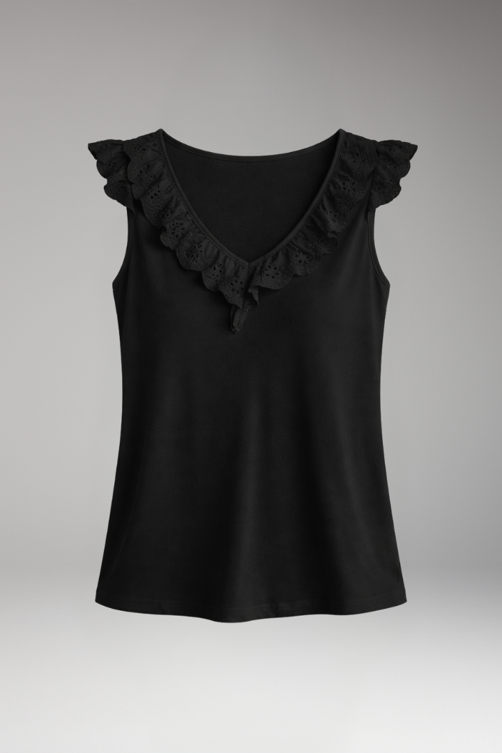 Women’s Sleeveless Top with V-Neck and Lace Trim