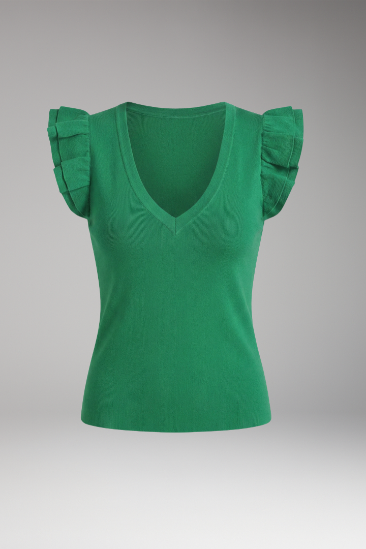 Women's Sleeveless Top with V-Neck and Ruffle Sleeves