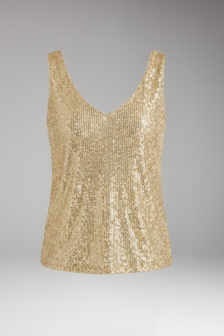 Women’s Sleeveless Top with V-Neck and Sequin Surface