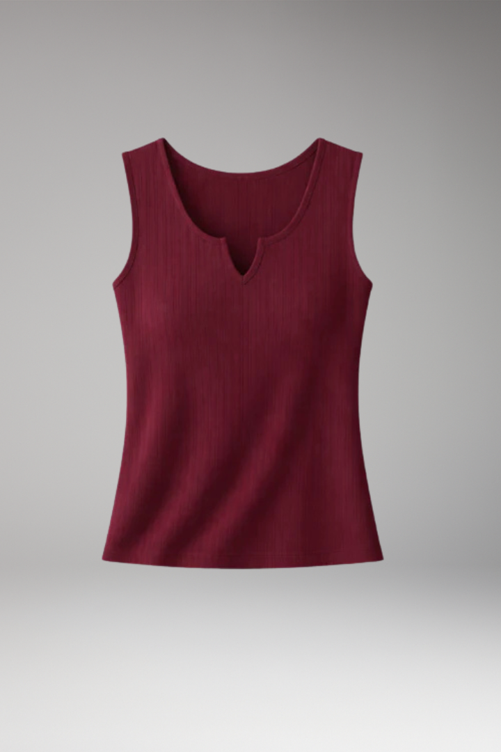Women's Sleeveless Top with V-neck and Ribbed Texture