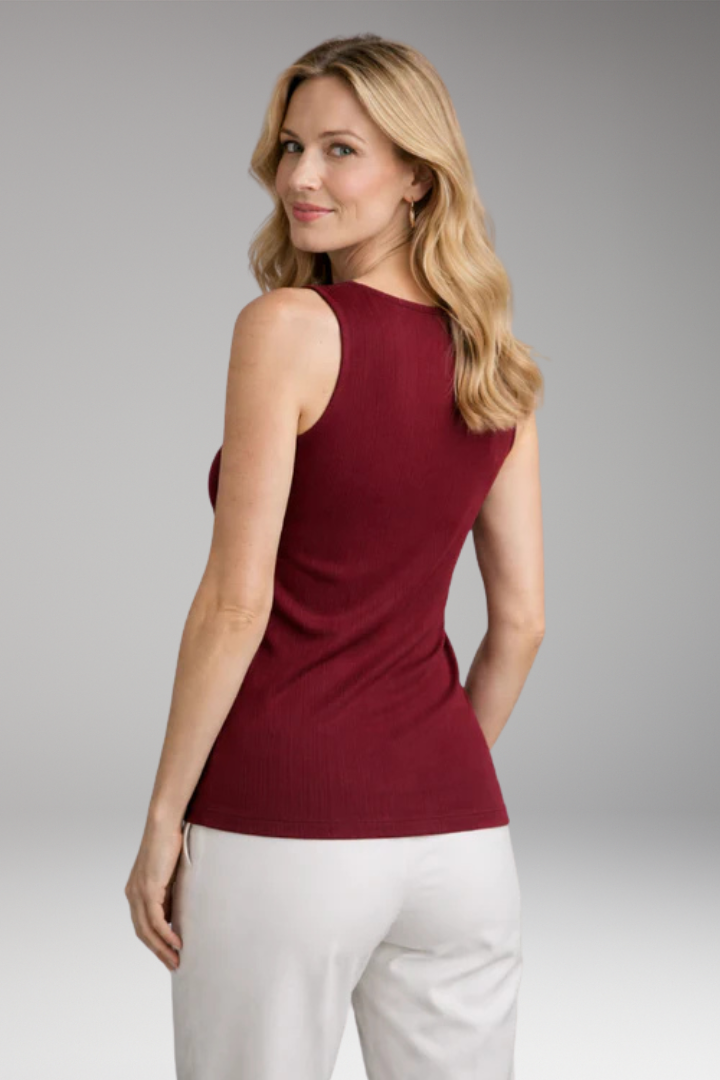 Women's Sleeveless Top with V-neck and Ribbed Texture