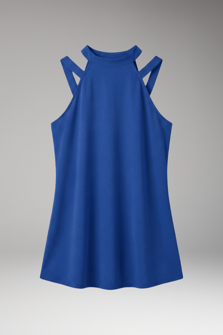 Women’s Sleeveless Tunic Top with High Collar and Flowing Fit
