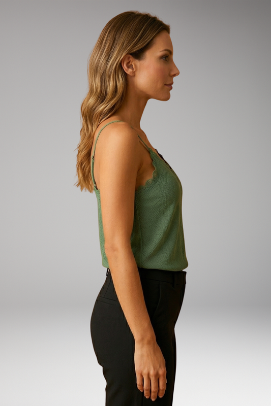 Women's Sleeveless Top with V-Neck and Lace Details
