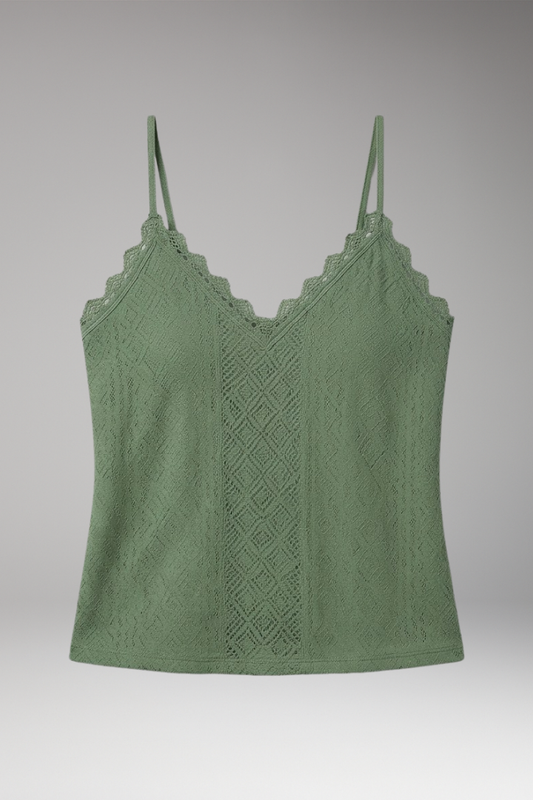 Women's Sleeveless Top with V-Neck and Lace Details