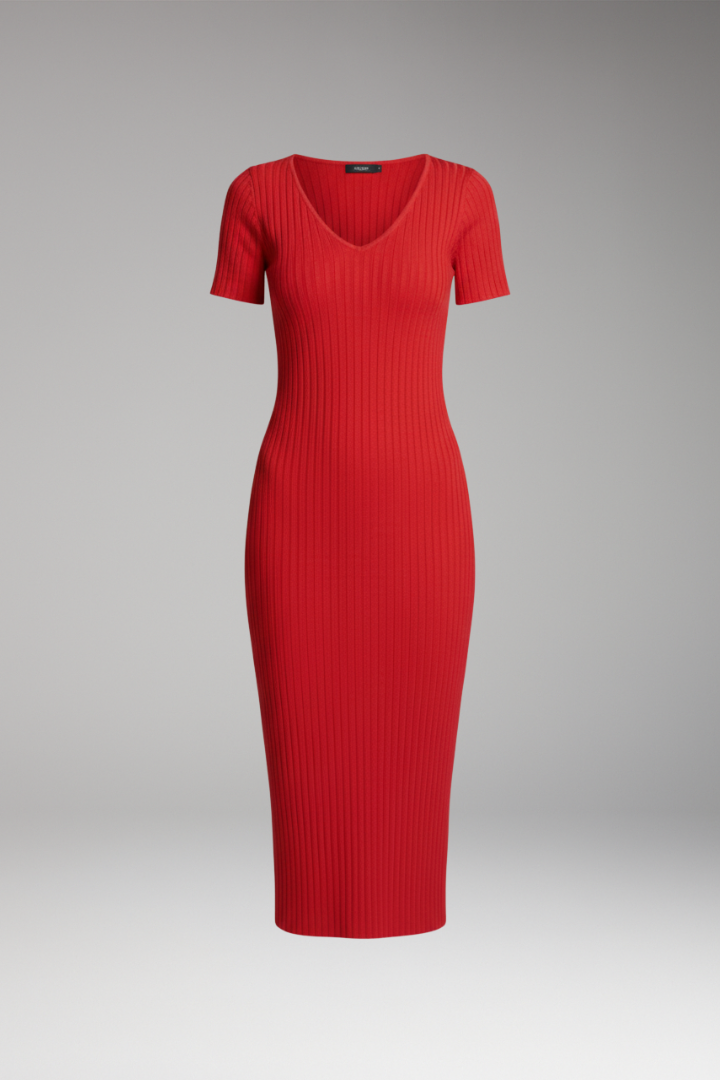 Women's Slim Fitting Ribbed Dress with a Tailored Look and Figure Enhancing Fit