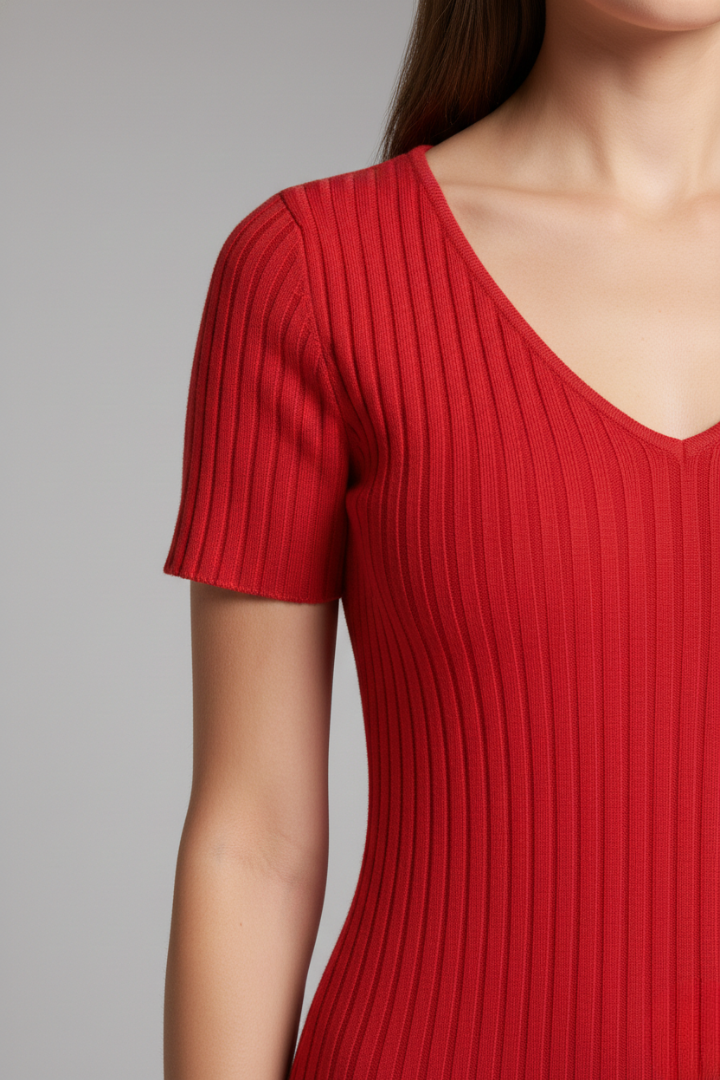 Women's Slim Fitting Ribbed Dress with a Tailored Look and Figure Enhancing Fit