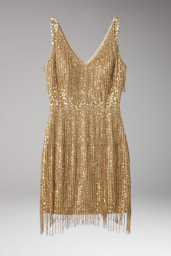 Women’s Sparkling Tassel Dress with Sequin Detail and Elegant Fringe