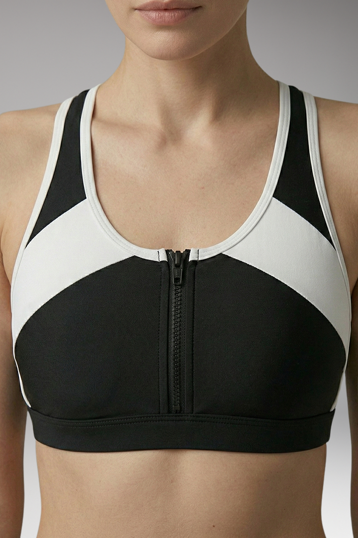 Women’s Split Bikini with Zipper Front and High-Waisted Shorts