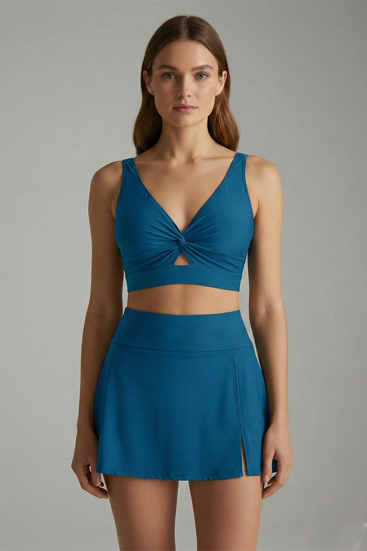 Women’s Sporty Bikini Set with Wrap Top and Skirt