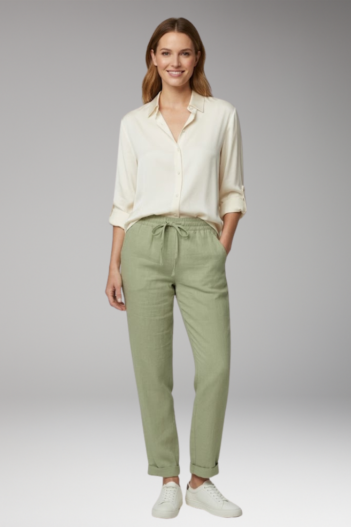 Women's Straight Leg Trousers with Drawstring Waist