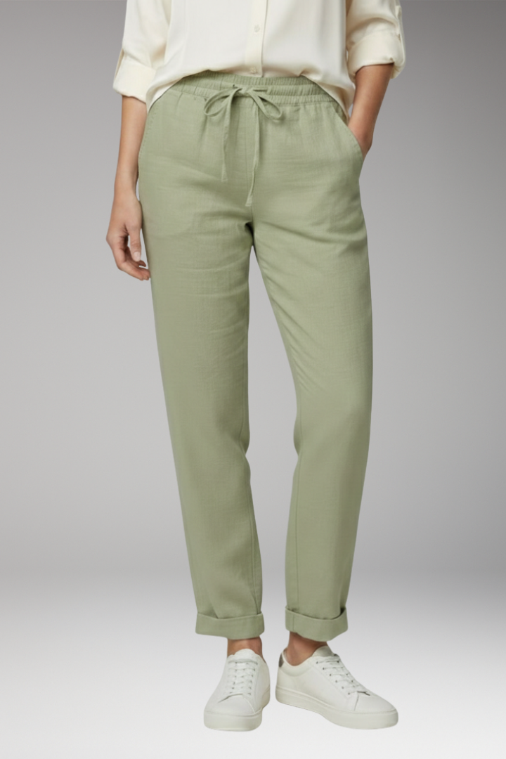 Women's Straight Leg Trousers with Drawstring Waist
