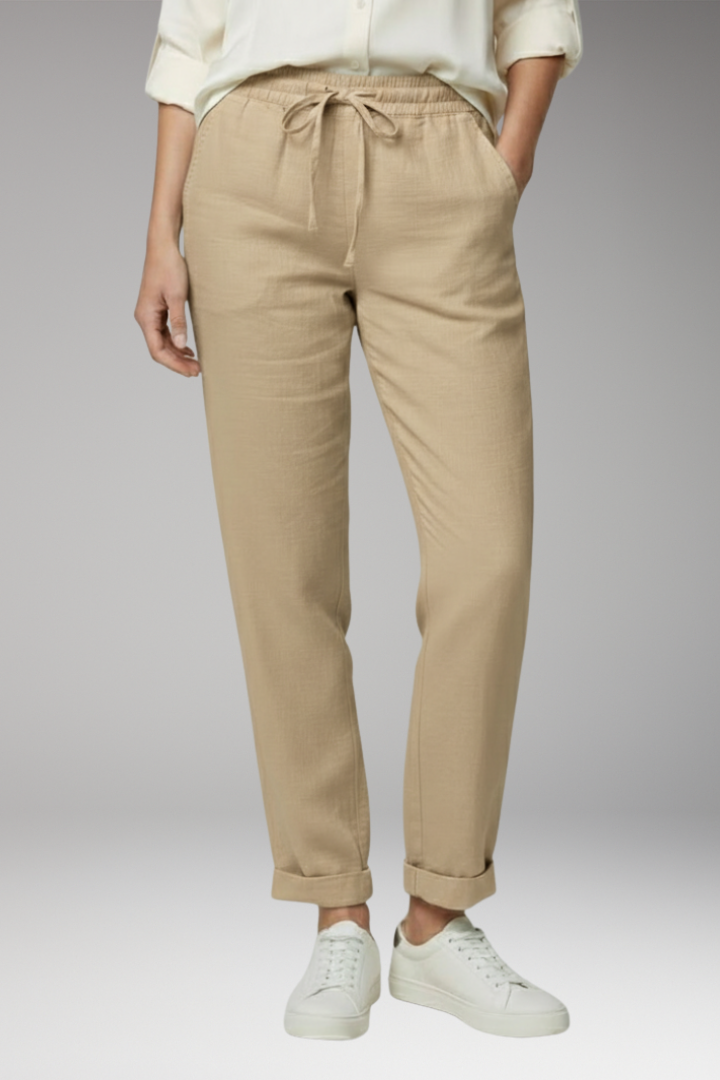 Women's Straight Leg Trousers with Drawstring Waist
