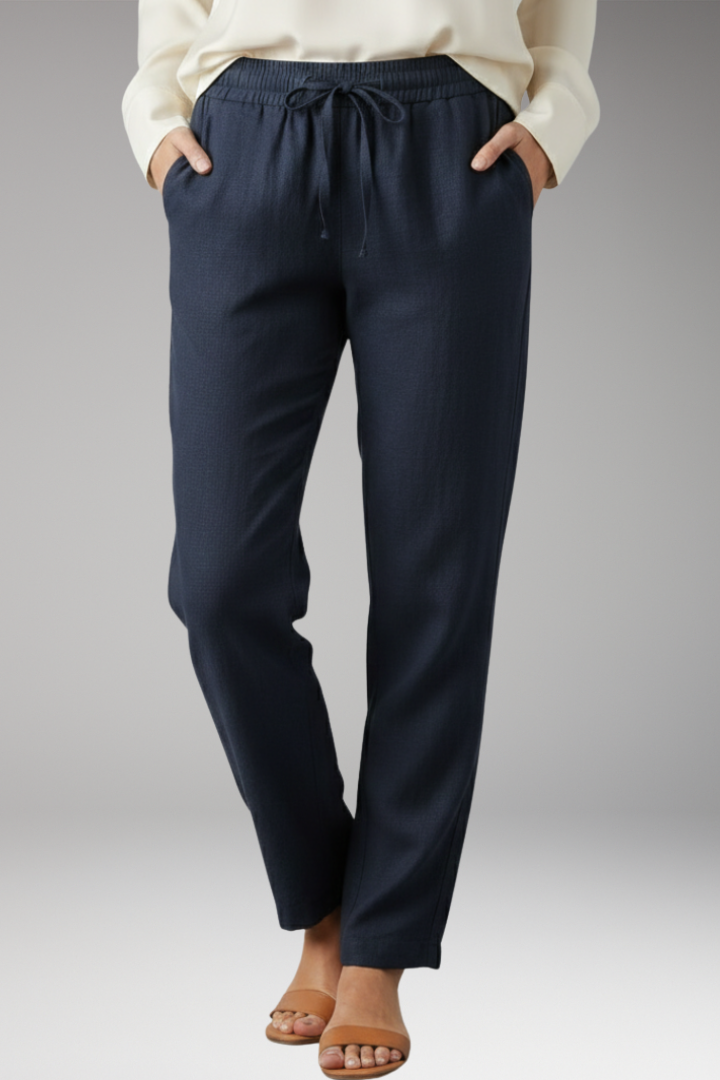 Women's Straight Leg Trousers with Elastic Waist