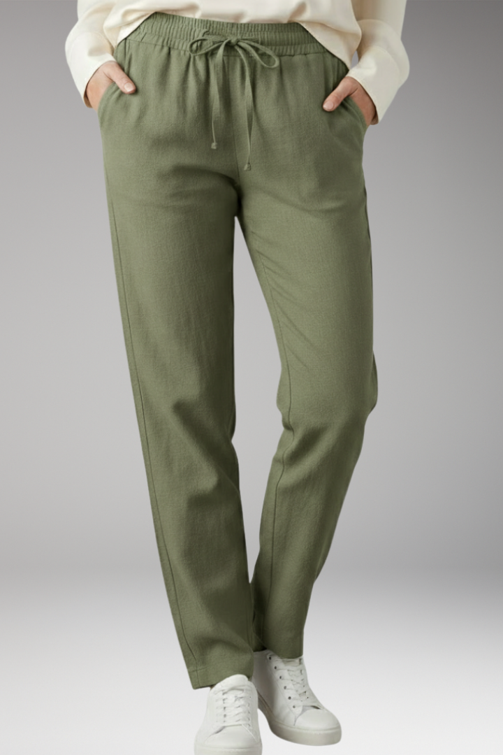 Women's Straight Leg Trousers with Elastic Waist
