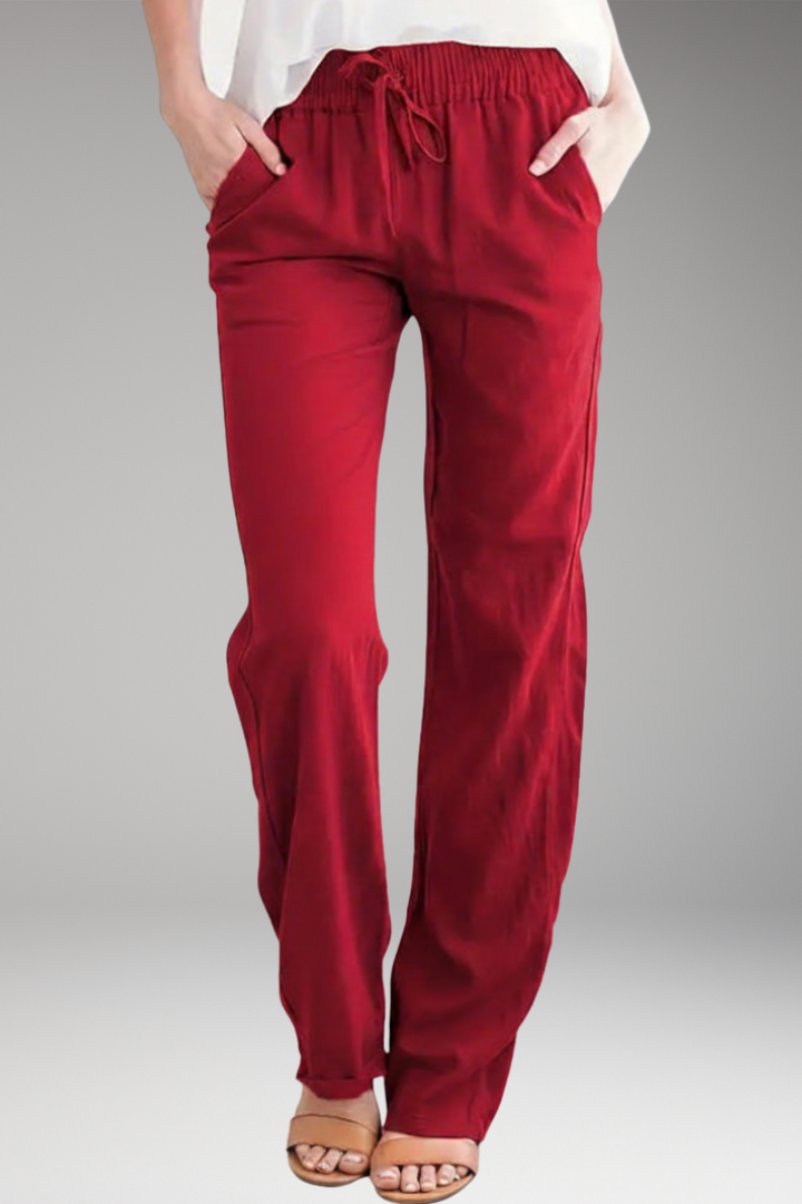 Women's Straight Leg Trousers with Elastic Waist