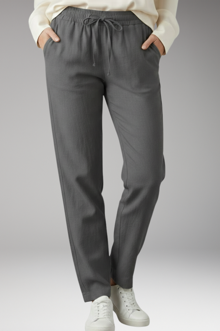 Women's Straight Leg Trousers with Elastic Waist