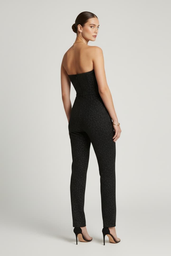 Women’s Strapless Glitter Jumpsuit with Straight Leg