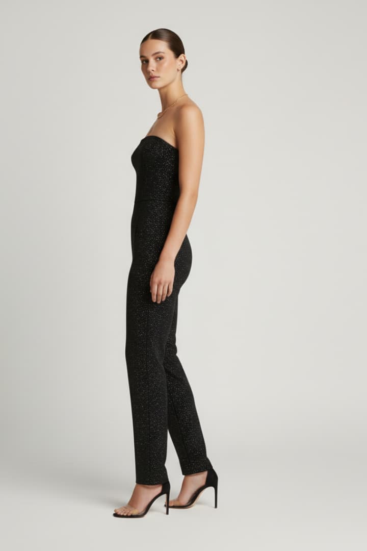 Women’s Strapless Glitter Jumpsuit with Straight Leg