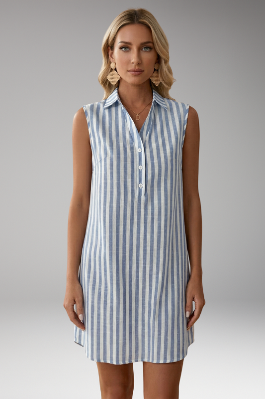 Women's Striped Shirt Dress with Button Front