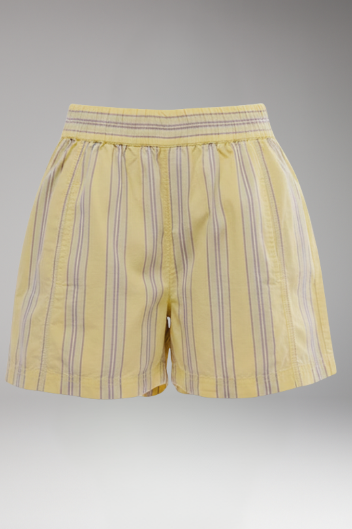 Women's Striped Shorts with Elastic Waist and Side Pockets