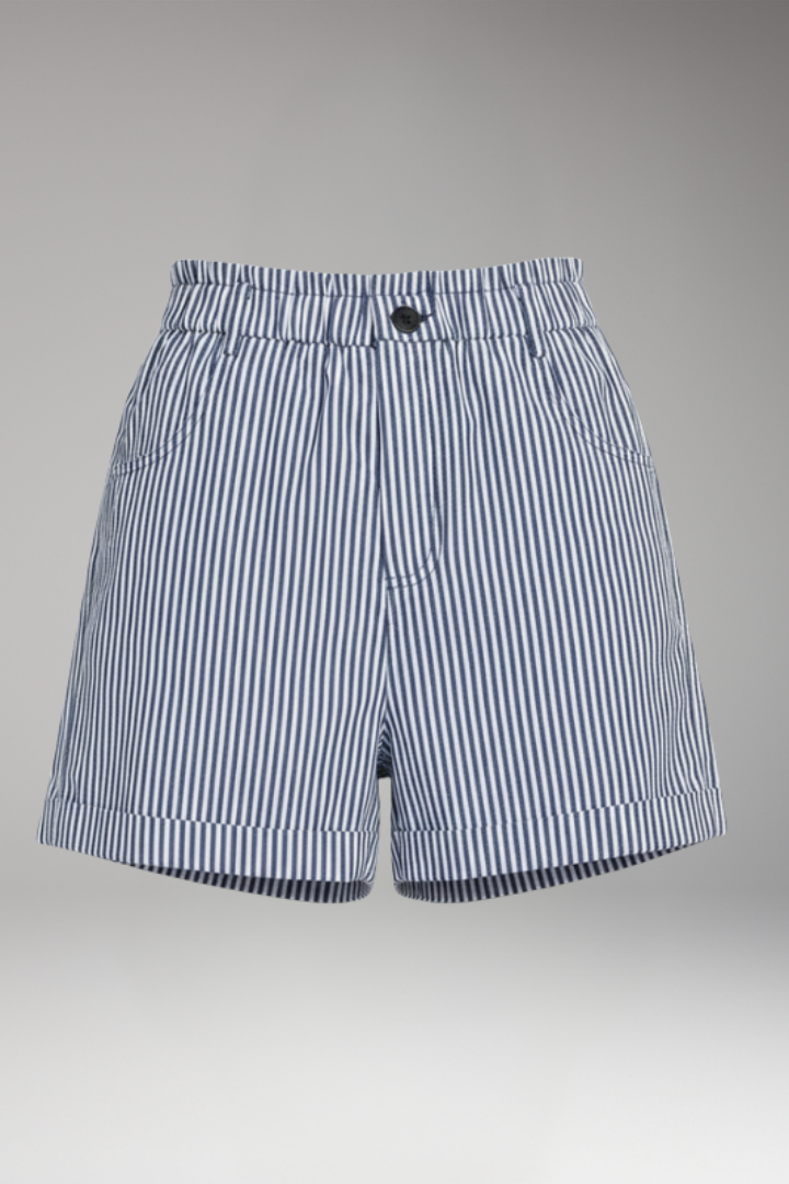 Women's Striped Shorts with Pockets and Button