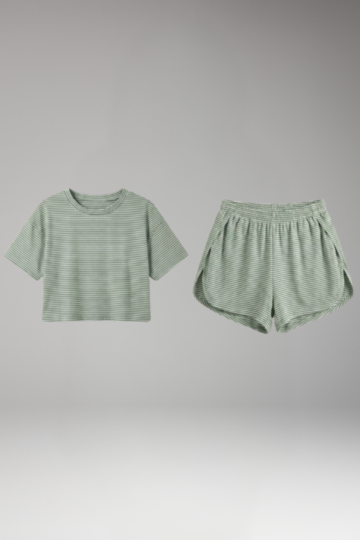 Women's Striped Two Piece Set with Short Sleeve Top
