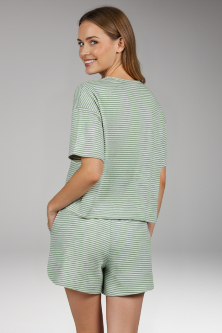 Women's Striped Two Piece Set with Short Sleeve Top