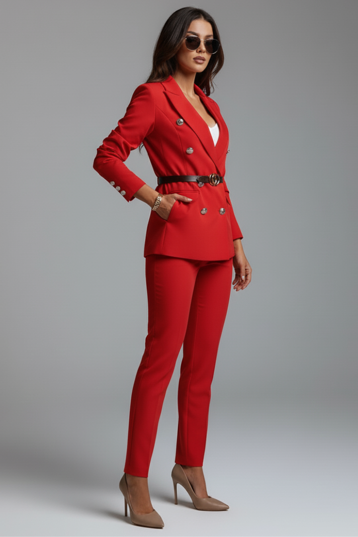 Women’s Suit Set with Blazer and Straight-Leg Trousers