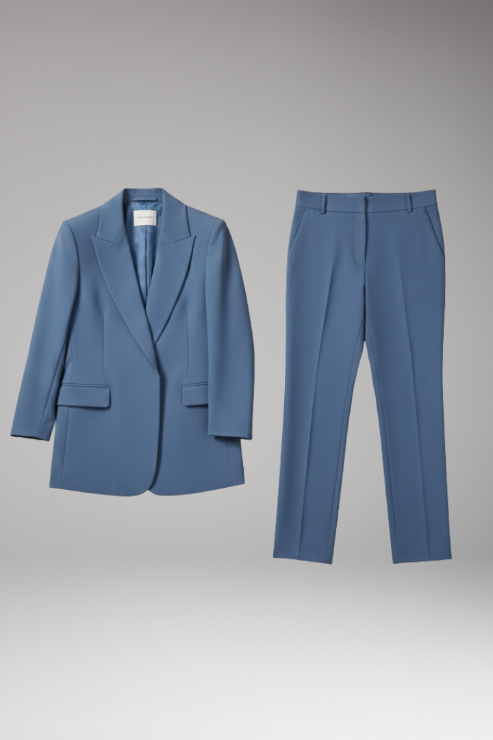 Women’s Suit Set with Notched Blazer and Straight Trousers