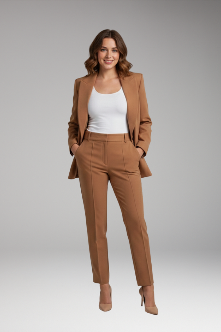 Women’s Suit Set with Notched Blazer and Straight Trousers