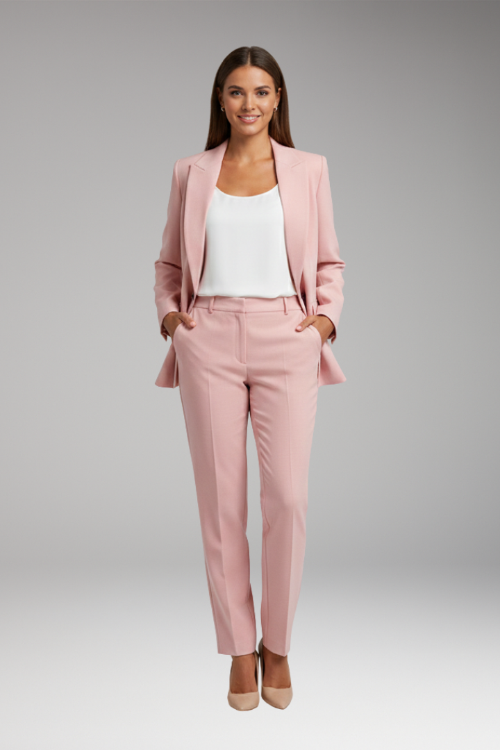 Women’s Suit Set with Notched Blazer and Straight Trousers