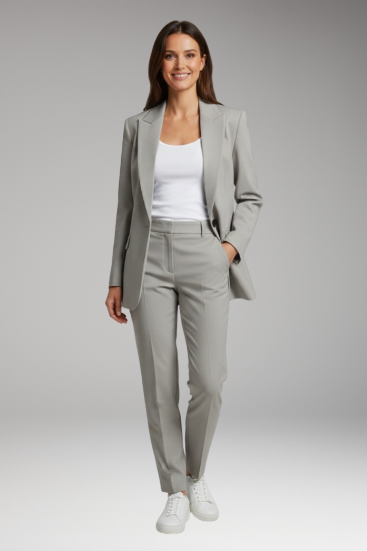 Women’s Suit Set with Notched Blazer and Straight Trousers