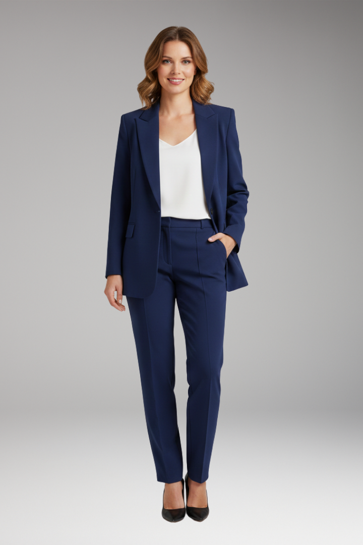 Women’s Suit Set with Notched Blazer and Straight Trousers