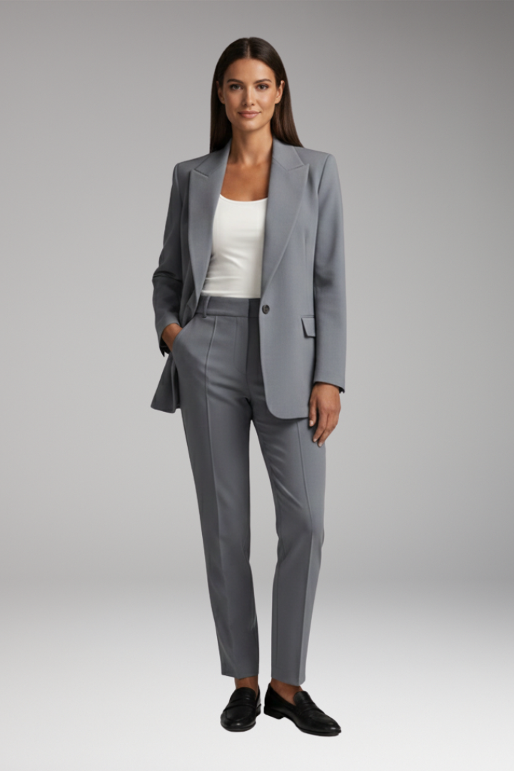 Women’s Suit Set with Notched Blazer and Straight Trousers