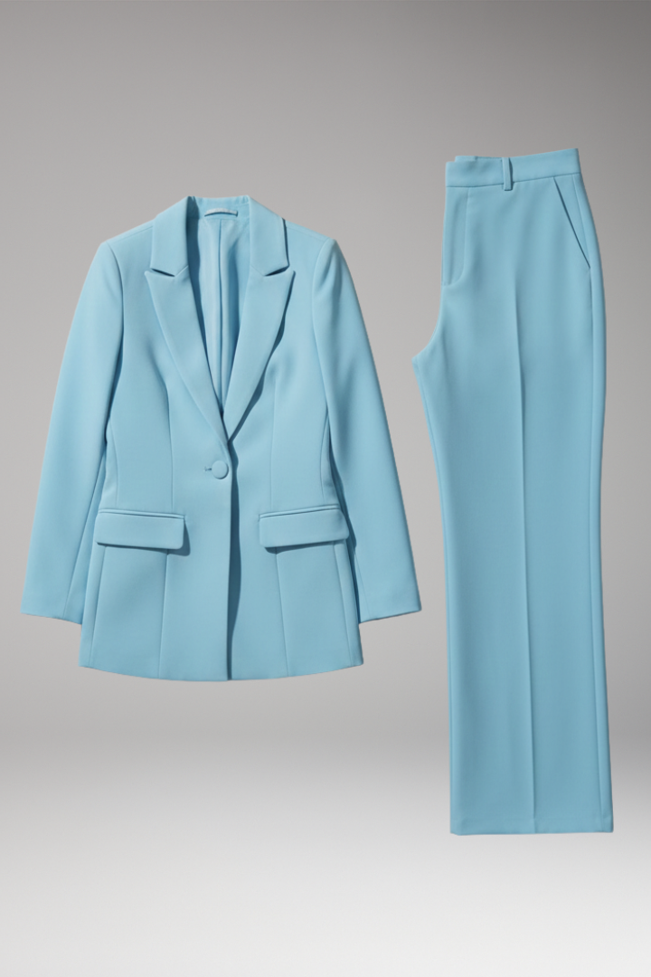 Women’s Suit Set with V Neckline and Straight-Leg Trousers