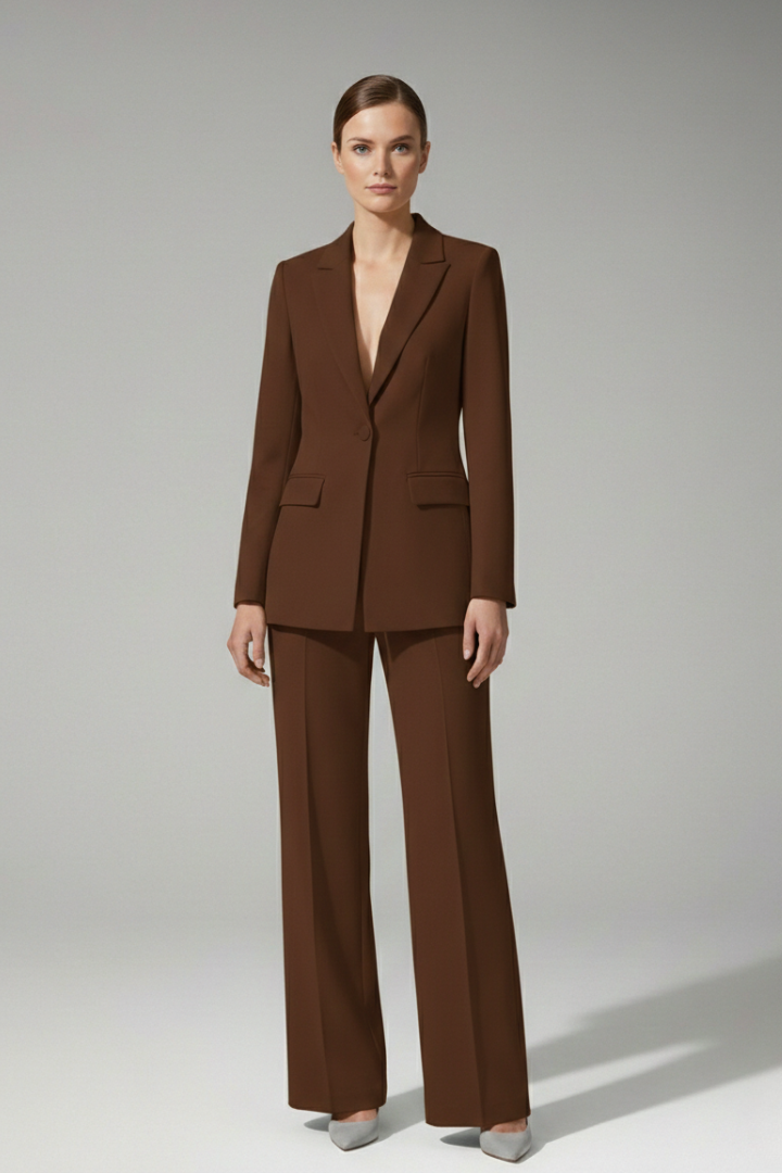 Women’s Suit Set with V Neckline and Straight-Leg Trousers