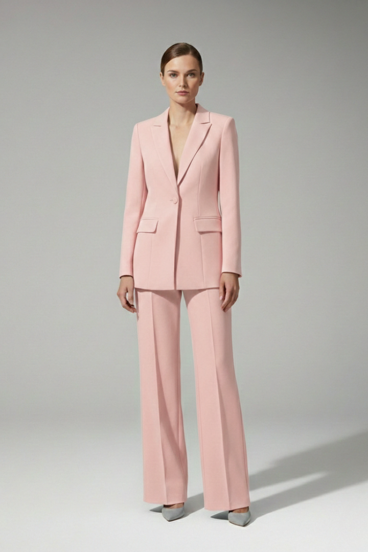 Women’s Suit Set with V Neckline and Straight-Leg Trousers