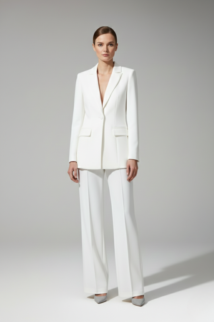 Women’s Suit Set with V Neckline and Straight-Leg Trousers