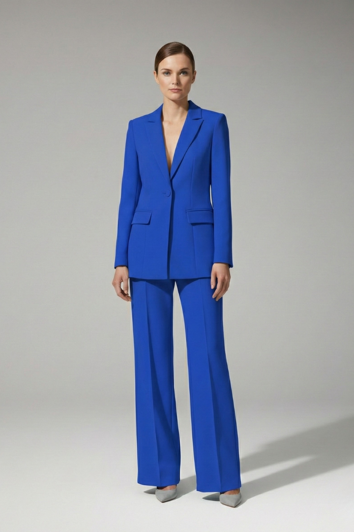 Women’s Suit Set with V Neckline and Straight-Leg Trousers
