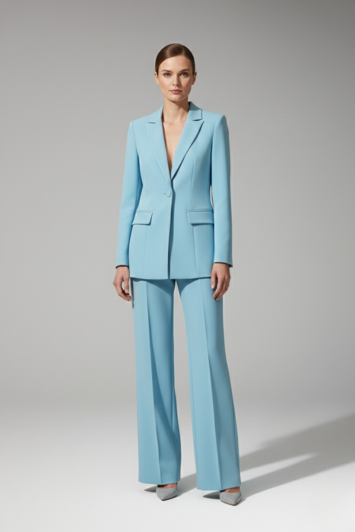 Women’s Suit Set with V Neckline and Straight-Leg Trousers