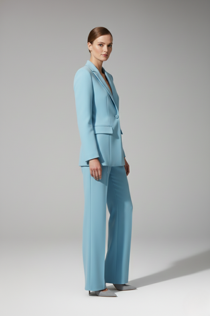 Women’s Suit Set with V Neckline and Straight-Leg Trousers