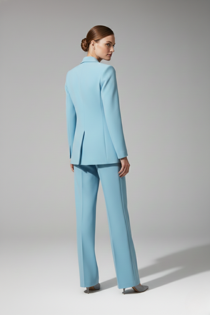 Women’s Suit Set with V Neckline and Straight-Leg Trousers