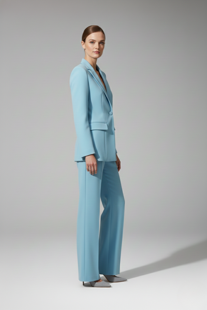 Women’s Suit Set with V Neckline and Straight-Leg Trousers