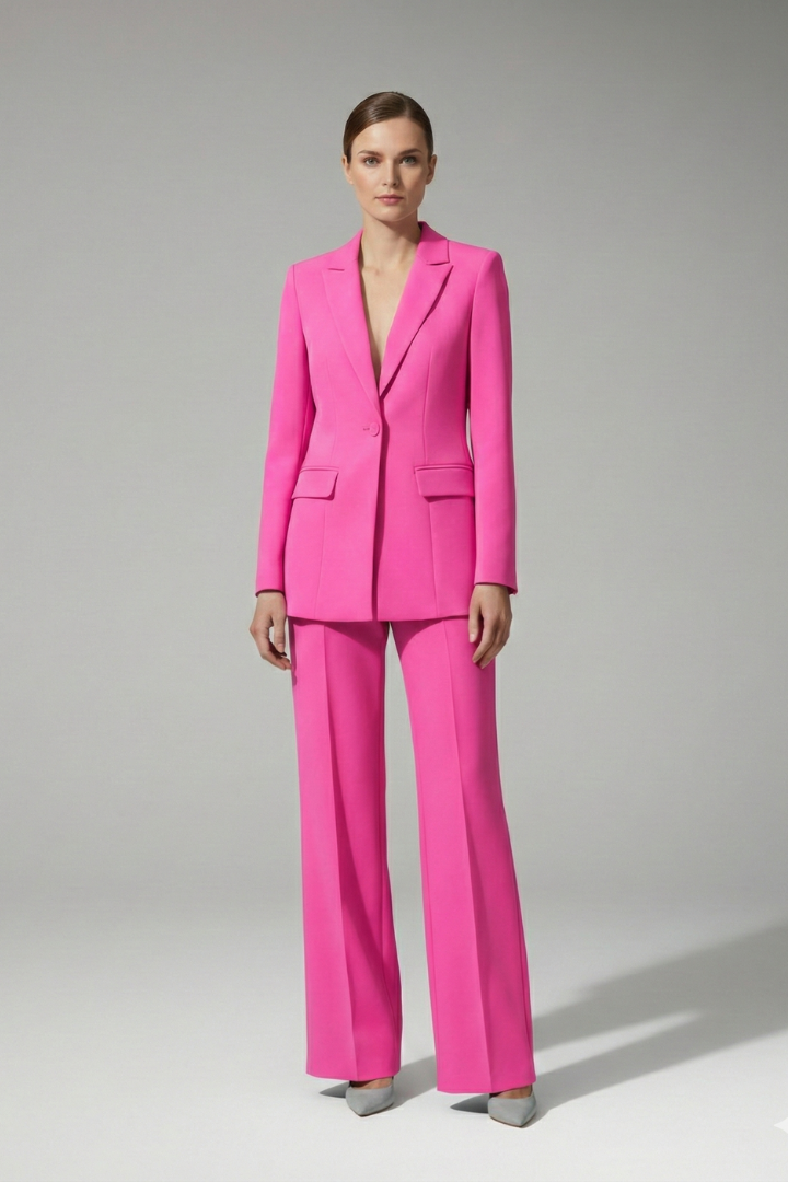 Women’s Suit Set with V Neckline and Straight-Leg Trousers