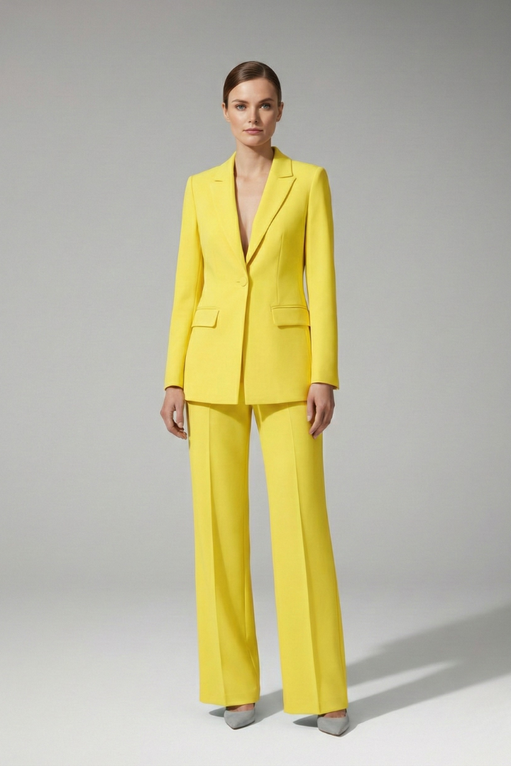 Women’s Suit Set with V Neckline and Straight-Leg Trousers