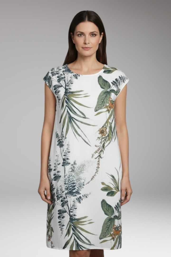 Women's Summer Dress with Round Neck and Printed Pattern
